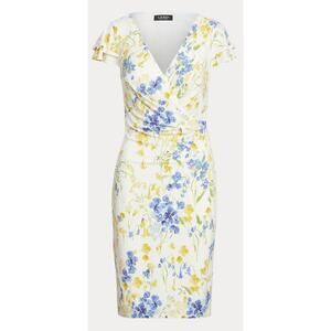 Lauren Ralph Lauren Floral Jersey Surplice Dress Sz 6 Black Lable Spring Easter